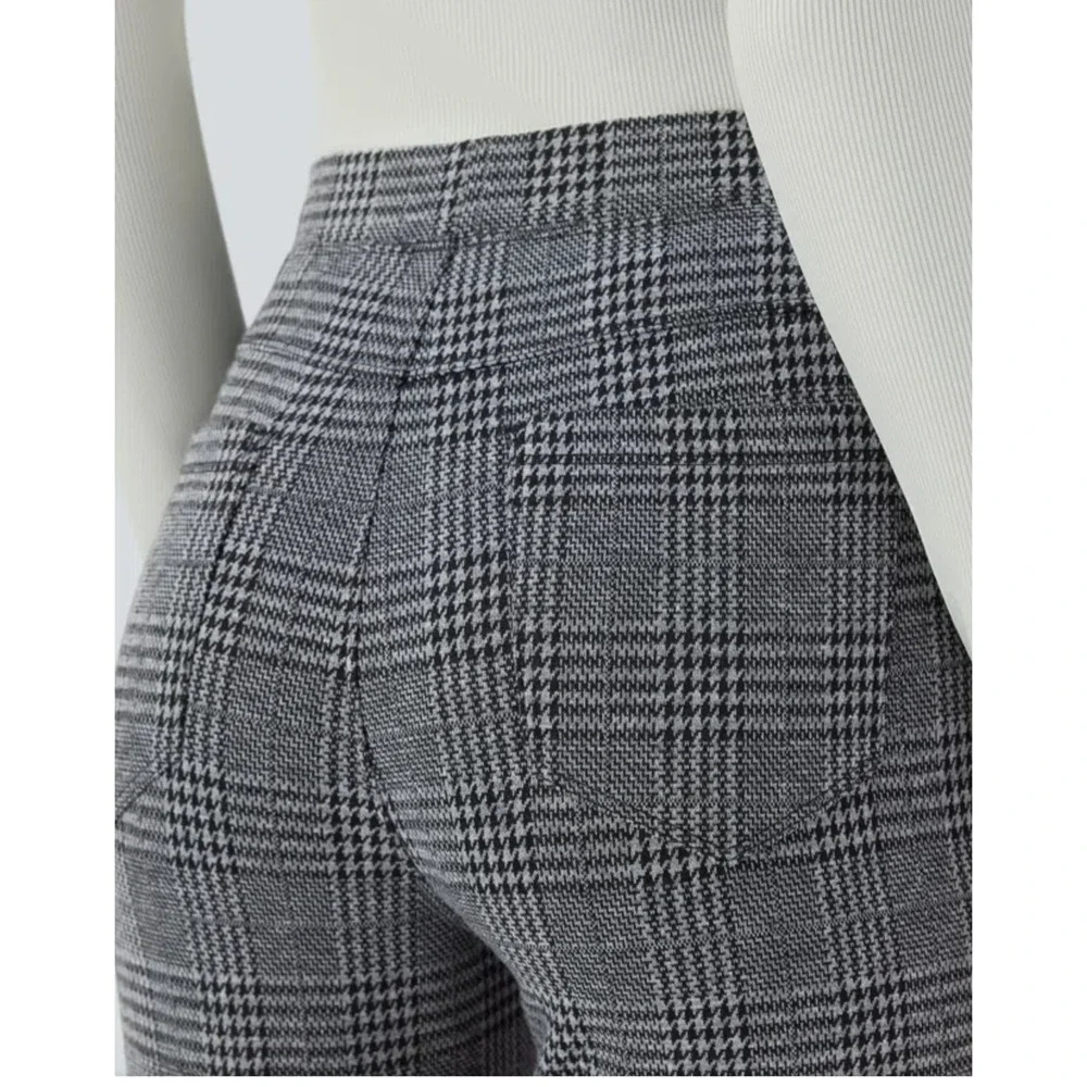 Halara Dress Pants M NEW Work Plex Pull On Grey Skinny Houndstooth Plaid Black